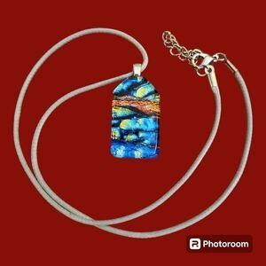 ARTISAN Blue Metallic Dichroic Glass Vertical Pendant